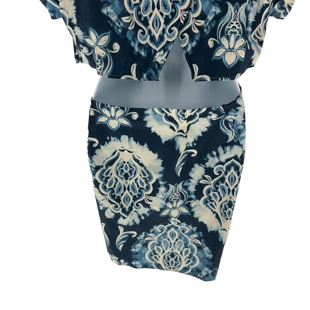 Zara Dress Women Small Blue Printed Mini Cut Out Back Resort Vacation Tribal NEW - Picture 14 of 16